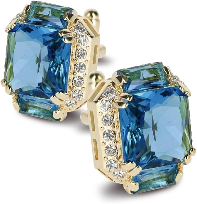 Rectangular Colored Diamond-Flanked Crystal Cuff Links – Tuxedo Suit Accessories, Cufflinks for Men