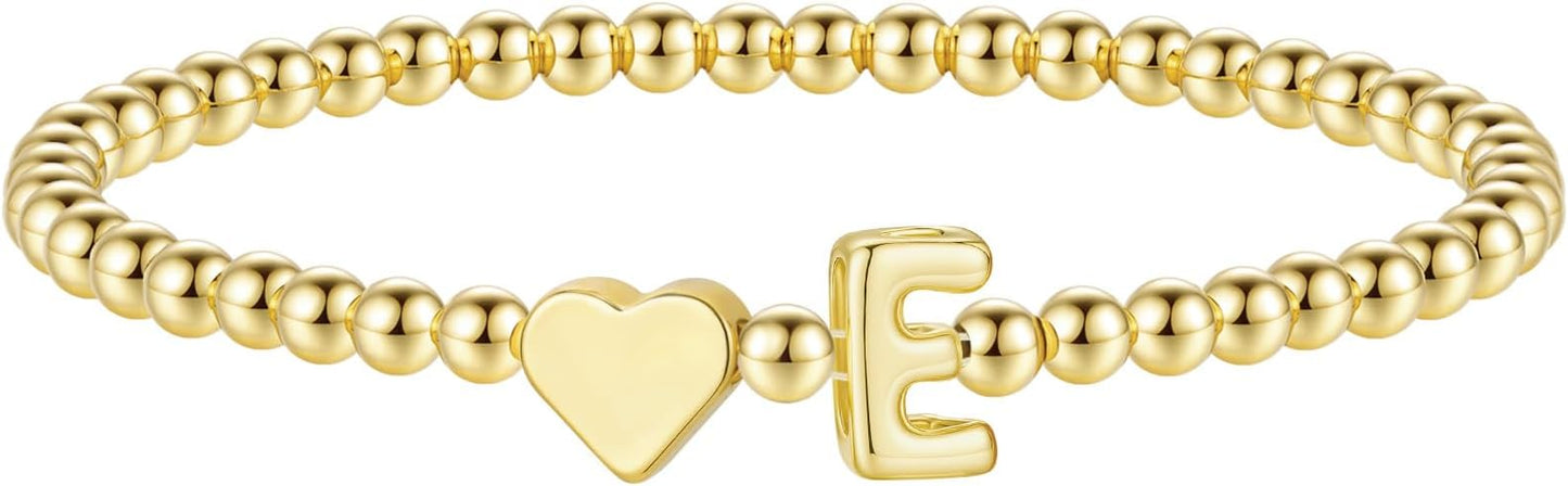 M MOOHAM Stocking Stuffers for Teen Girls Women - Dainty Gold Initial Beaded Bracelets for Women Trendy, Charm Letter A-Z Personalized Bracelet Jewelry Kids Christmas Gifts