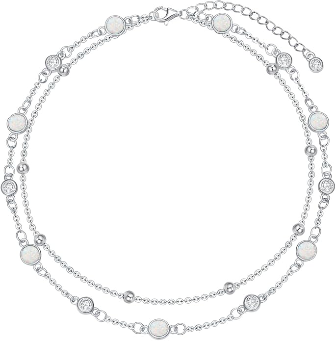 Anklets for Women 925 Sterling Silver Natural Stone Layered Anklet Beach Summer Fine Jewelry Birthday Christmas Gifts for Women Her Mom