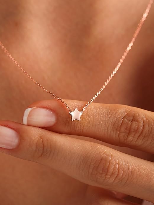 ChicSilver Personalized 925 Sterling Silver Dainty Small Heart/Star/Moon/Dot/Triangle Pendant Necklace for Women, Silver/Gold/Rose Gold/Black (with Gift Box)