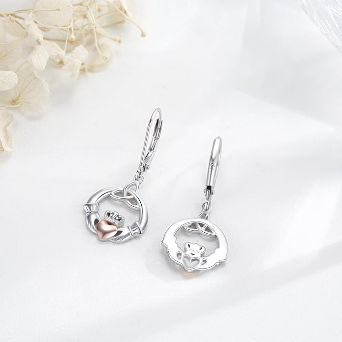 JUSTKIDSTOY St Patricks Day Earrings Gifts 925 Sterling Silver Four Leaf Clover Shamrock Earrings Irish Jewelry for Women Girls