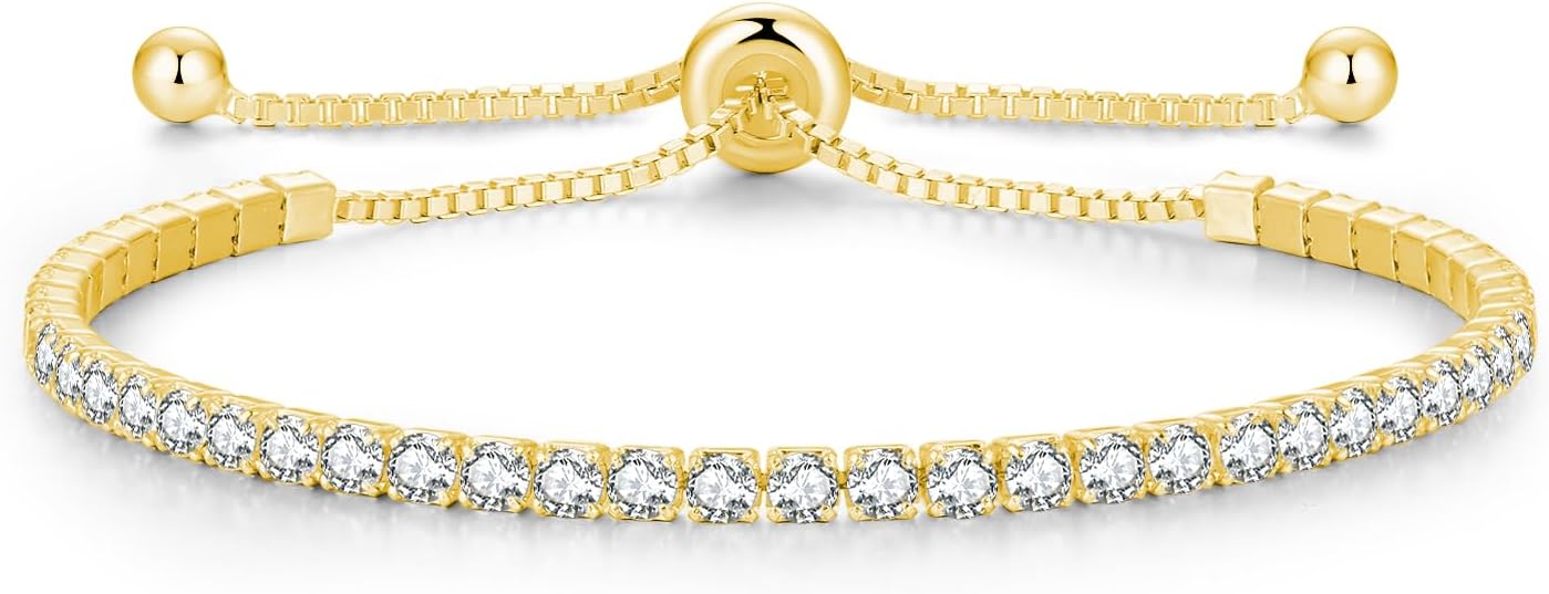 Sterling Silver Birthstone Tennis Bracelets for Women 2.5mm Tennis Bolo Bracelet Fashion Jewelry Birthday Gifts for Women Mom Wife | Adjustable Size 9"