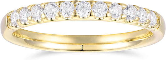 DeMoise 14K Gold Moissanite Wedding Bands 14K Gold Moissanite Wedding Rings 2mm Stackable Band Ring Half Eternity Band for Women