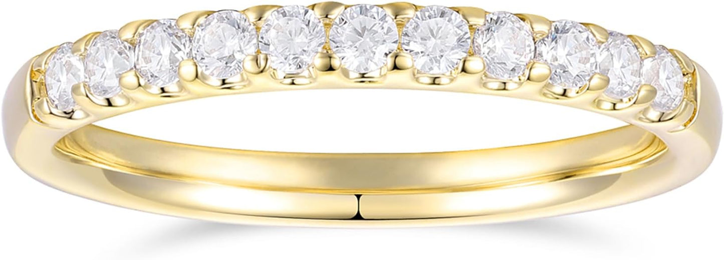 DeMoise 14K Gold Moissanite Wedding Bands 14K Gold Moissanite Wedding Rings 2mm Stackable Band Ring Half Eternity Band for Women