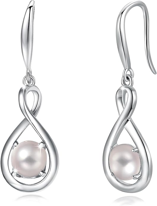 FANCIME Dangle Drop Earrings 925 Sterling Silver Dainty Infinity Round Gemstone Birthstone Jewelry Birthday Gifts for Her Women