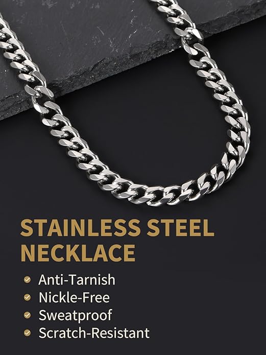 FindChic Cuban Link Chain for Men, 6/9/12mm Necklace Chain, Black/Gold Plated/Stainless Steel Necklace, Hypoallergenic & Tarnish-Proof Men's Jewelry Hip Hop Accessories, 18-30" Length Options