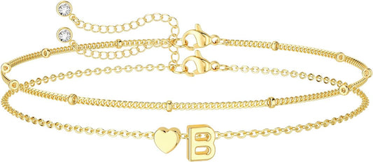 DEARMAY Dainty Initial Heart 14K Gold Plated Bracelets for Women Trendy, Letter Charm Bracelet Jewelry Cute Simple Fashion Chain Gift