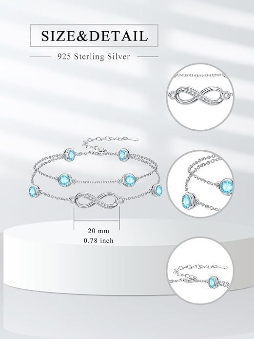 Dorunmo Anklet Bracelets for Women 925 Sterling Silver Infinity Anklets Bracelets Birthstone Jewelry Gifts for Mom Wife