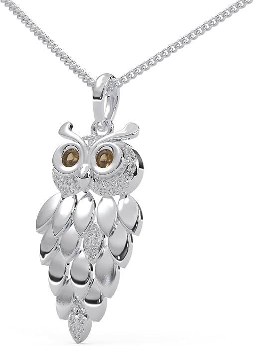 1/6 Cttw Natural Diamond Vintage Owl Pendant Necklace for Women | 925 Sterling Silver with 18" Chain | Fine Jewelry, Gift Box Included