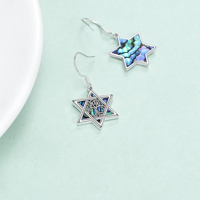 YFN Star of David Earrings Sterling Silver Hebrew Chai Tree of Life Dangle Drop Earrings Jewish Jewelry Gifts for Women