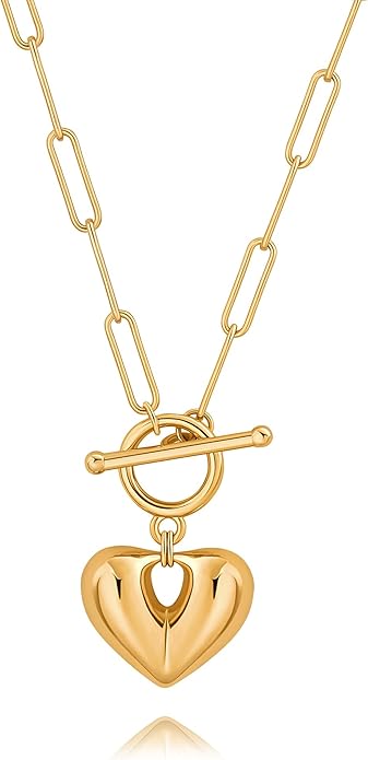 CANEVINKA Dainty Cross Medallion/Heart Pendant Chain Necklace 18K Gold Plated Oval Choker Fashion OT Toggle Jewelry Handmade for Women Simple Gold Charm Necklace