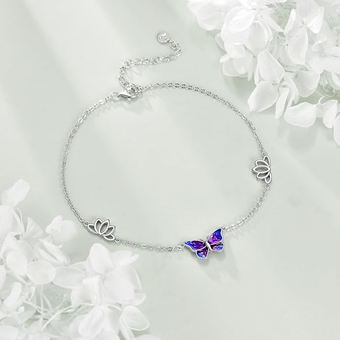 925 Sterling Silver Anklet for Women Dragonfly/Butterfly/Sea Turtles/Mermaid/Infinity/Hamsa Hand Adjustable Chain Ankle Bracelets Jewelry