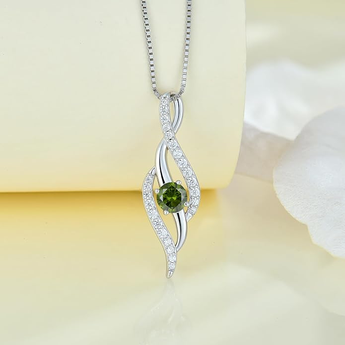 Women Infinity Necklace 925 Sterling Silver Twist Birthstone Pendant with Chain 5A Cubic Zirconia Jewelry