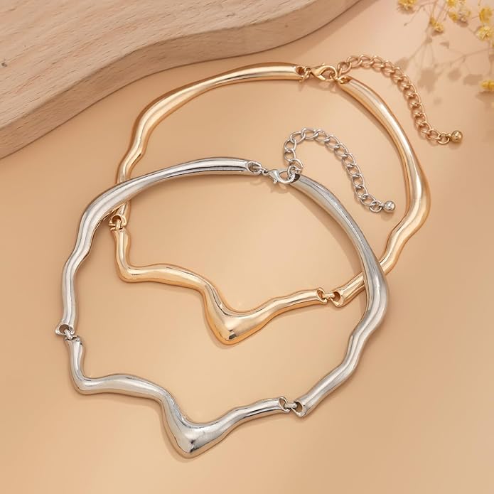 Punk Dripping Water-drop Choker Necklace for Women,Thick Drippy Chain Liquid Metal Collar Necklace Rocker Hip-hop Necklace Cool Metallic Unique Funky Statament Grunge Jewelry