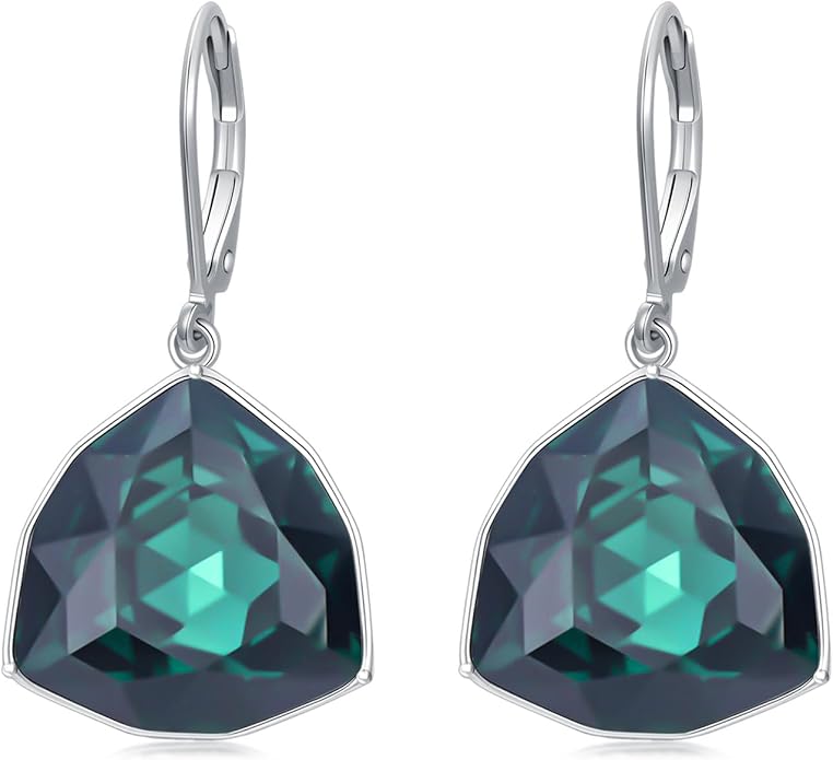 TOUPOP Leverback Earrings for Women Sterling Silver Simple Geometric Birthstone Dangle Drop Earrings Jewelry Christmas Valentine Mothers Day Birthday Gifts for Women Her Wife