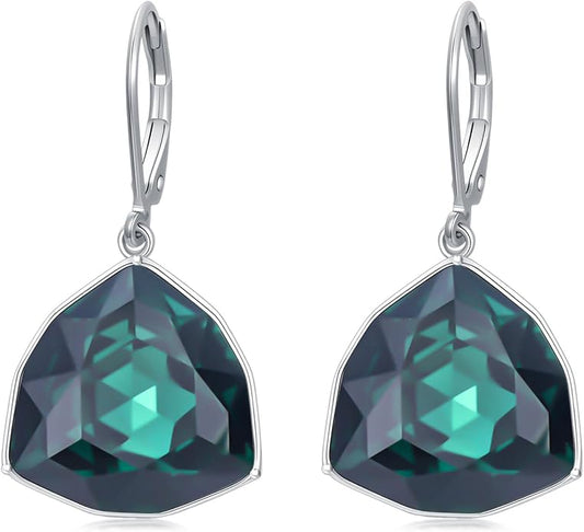 TOUPOP Leverback Earrings for Women Sterling Silver Simple Geometric Birthstone Dangle Drop Earrings Jewelry Christmas Valentine Mothers Day Birthday Gifts for Women Her Wife