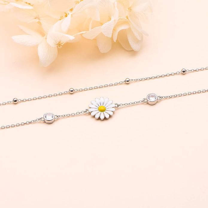 Anklets for Women 925 Sterling Silver Charm Layered Simulated Opal/Moonstone/Daisy/Infinity Summer Beach Ankle Bracelet Foot Chain Jewelry Birthday Valentine's Day Mother's Day Gift