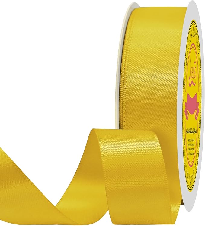 LEEQE Double Face Yellow Satin Ribbon 7/8 inch X 100 Yards Polyester Yellow Ribbon for Gift Wrapping Very Suitable for Weddings Party Hair Bow Invitation Decorations and More