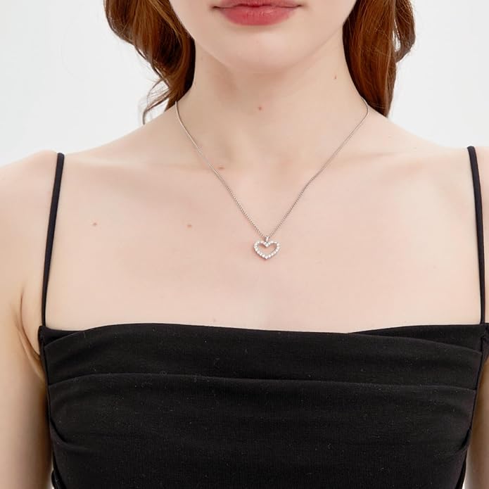 G&GEMSJEW Heart Necklaces for Women, 1-2 Carats Moissanite, 18K White Gold-Plated 925 Sterling Silver Round Brilliant Cut Moissanite Imitation Diamond Necklaces, Jewelry Gifts for Christmas Valentine's Day,Anniversary Present for Wife Women