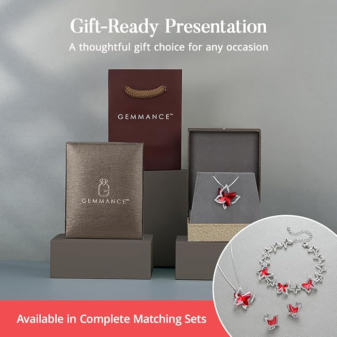 Gift Butterfly Birthstone Crystal Necklace, Silver Tone with 18”+2” Chain, Necklace for Mother’s Day Anniversary Birthday Gifts for Women and Daughter