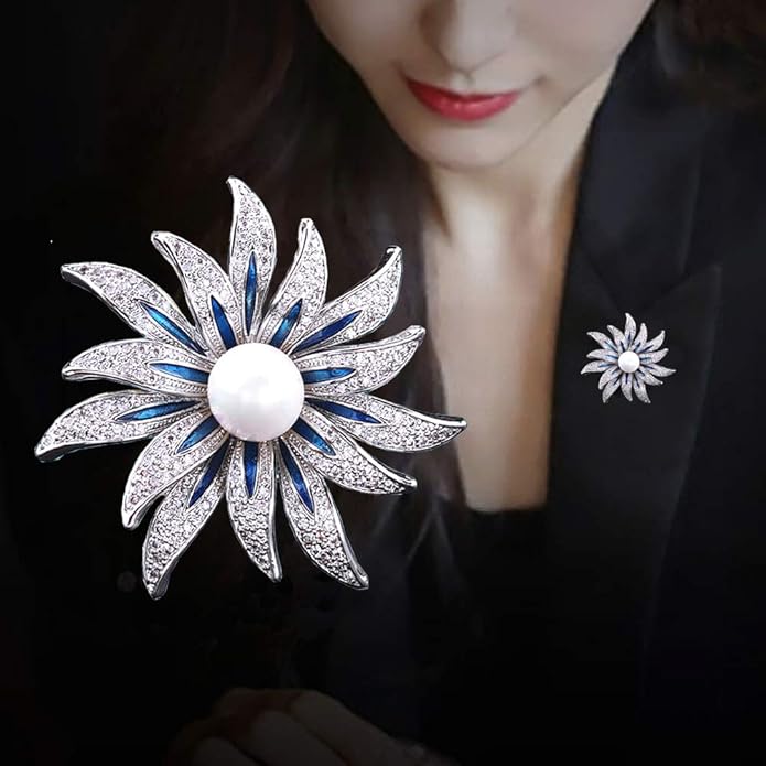 Brooch Pins for Women Girls Fashion Flower Crystal Rhinestone Pearl Jewelry