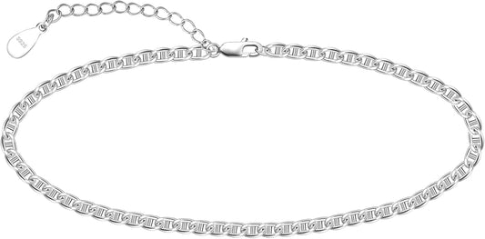 CHIC & ARTSY 925 Sterling Silver Ankle Bracelet Multilayer Anklets for Women Satellite, Star, Cross, Circle, Butterfly, Teardrop, Oval Disk Layered Anklet Beach Jewelry