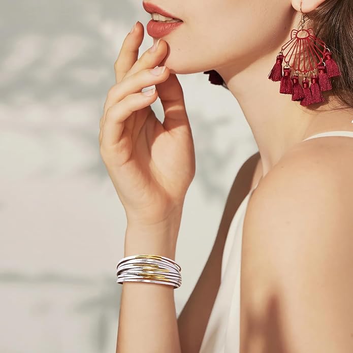 ENGCKSHI Wrapped Bracelets for Women,Leather Bracelet,Boho Bracelets for Women,Multi-Layer Pearl Crystal Bracelet Bangle Jewelry
