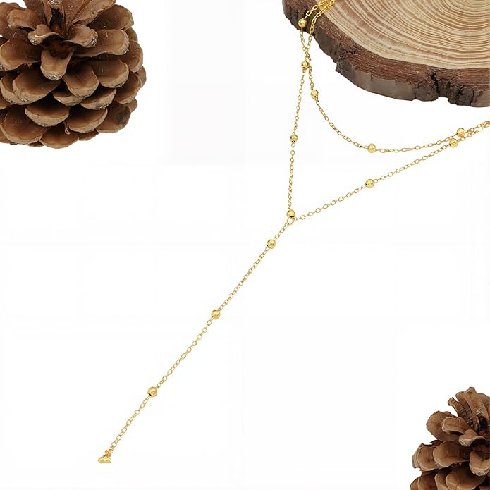 14K Gold Plated Y Necklace for Women – Dainty Lariat Long Pendant Chain, Layered Drop Necklace for V Neck Dress, Simple Sexy Cleavage Jewelry Gifts for Women