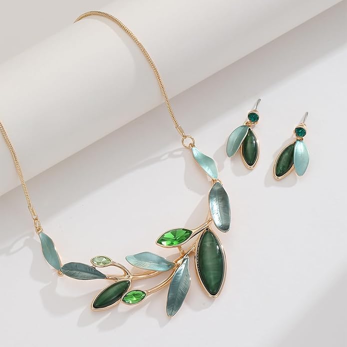 Vintage Chunky Statement Jewelry Set Retro Leaf Floral Geometric Bohemian Boho Bib Necklace Earring Set Fashion Costume Jewelry for Women Girls Wedding Party Prom Unique Gift