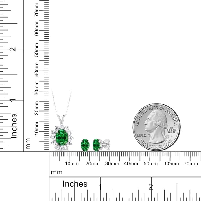Gem Stone King 8X6MM and 6X4MM Oval Gemstone Birthstone Pendant and Earrings Jewelry Set For Women | 925 Sterling Silver | Fine Jewelry Gifts for Her Mom Women Wife | With 18 Inch Chain