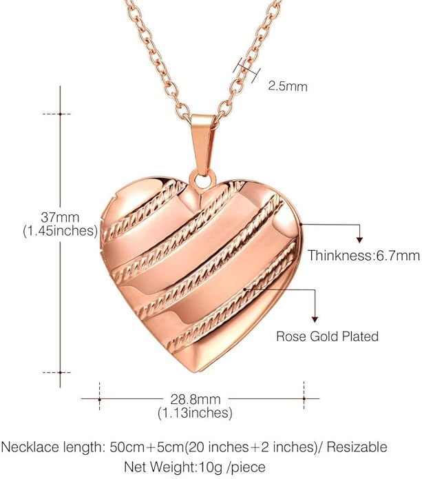 U7 Women Locket Necklace Platinum 14K Gold Photo Lockets that Hold Picture,Chain 20 Inch Personalized Gift Custom Love Heart Image Necklaces