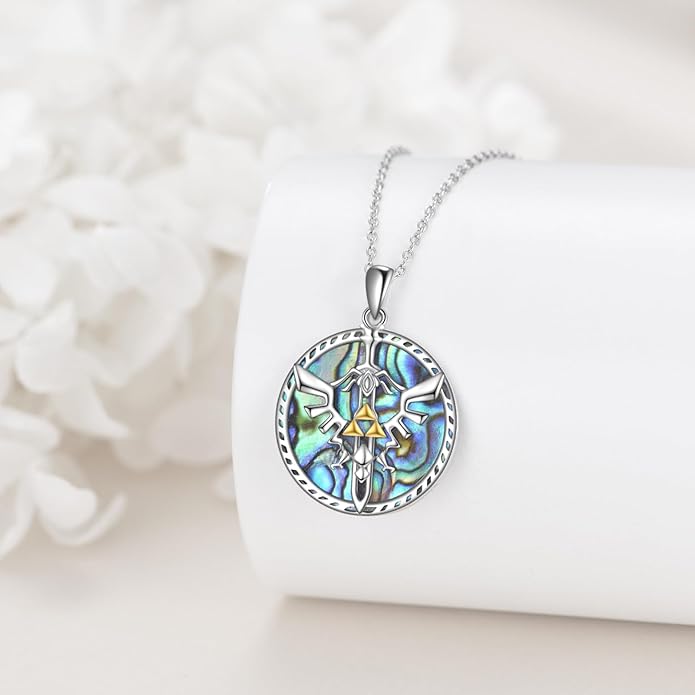 VONALA Artemis's/Poseidon's/Athena's/Weapons Necklace S925 Sterling Silver Plated Abalone Pendant Necklace for Women Men for Women Men