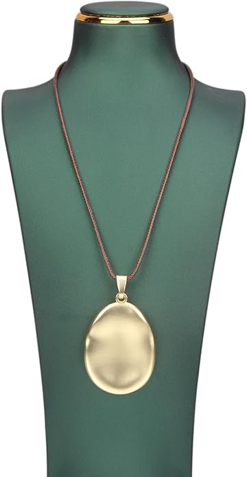 Long Boho Necklaces for Women Vintage Leather Wooden Pendant Y Choker Ethnic Style Gold Circle Hippie Sweater Necklace