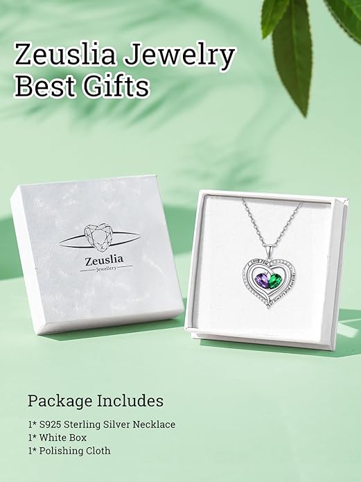Zeuslia Double Birthstone Necklace Gifts for Wife - 925 Sterling Silver Sunflower/Rose/Crown Cross/Compass/Heart Pendant I Love You Necklace, Anniversary Birthday Gifts for Wife Girlfriend Mom Her