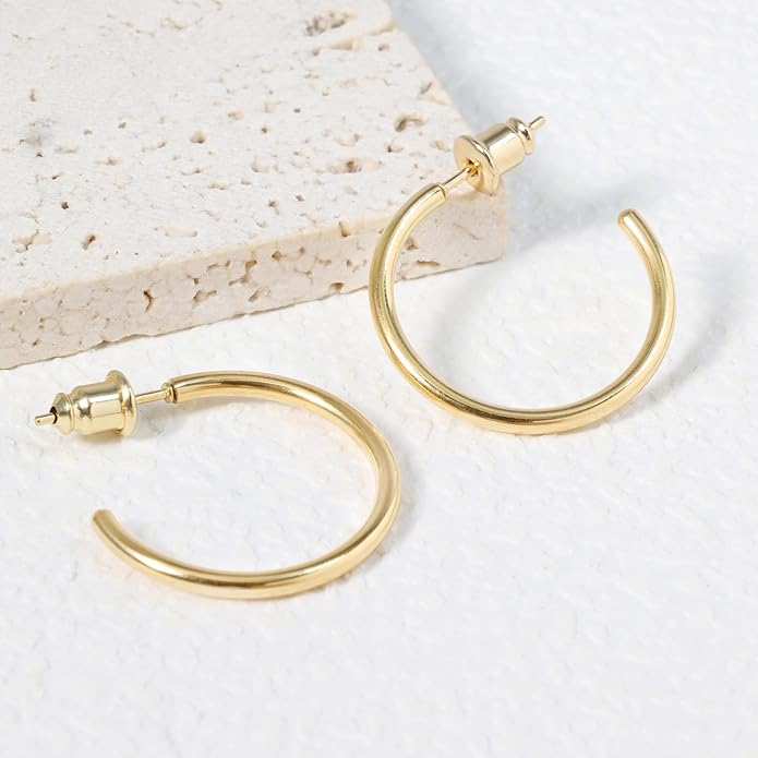 Minimalist Hoops for Women - 14K Gold Open Huggie Hoop Earrings, Hypoallergenic Tiny Hoops in Gold and Silver (Set of 1-5 Pairs)