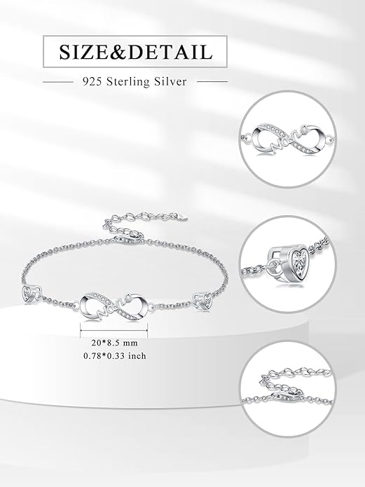 Dorunmo Infinity Bracelet Mom Bracelet 925 Sterling Silver 14K Gold Plated Infinity Heart Anklet for Women Christmas Jewelry Gifts for Wife Mom Daughter