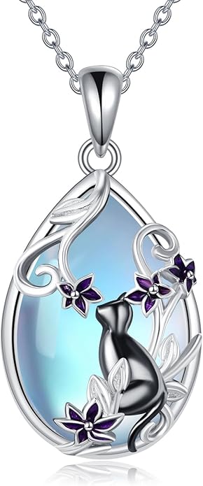 KQF Dragonfly/Butterlfy/Cat/Jellyfish/Bunny/Axolotl/Bee/Mermaid/Hummingbird/Elephant Necklace for Women Sterling Silver Moonstone Pendant Necklace Dragonfly Jewelry Gifts for Women