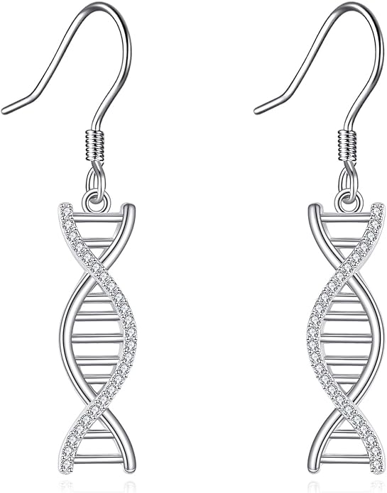 AOBOCO DNA Double Helix Chemistry Science Molecule Biology Earrings 925 Sterling Silver Dangle Earrings DNA Jewelry for Her Women