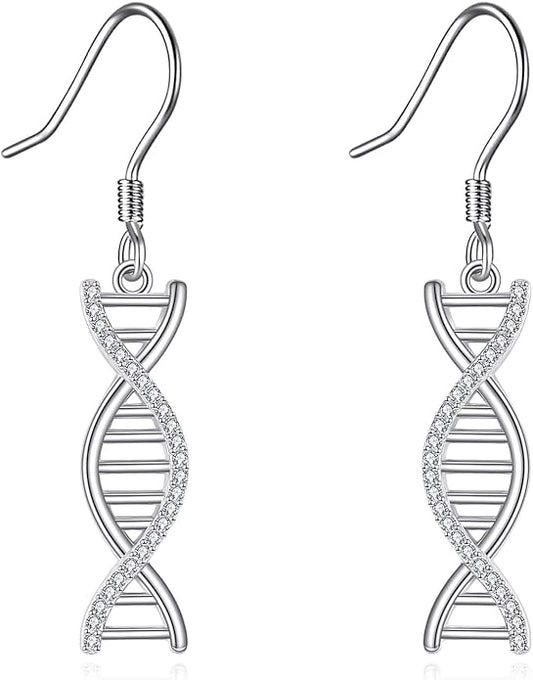 AOBOCO DNA Double Helix Chemistry Science Molecule Biology Earrings 925 Sterling Silver Dangle Earrings DNA Jewelry for Her Women