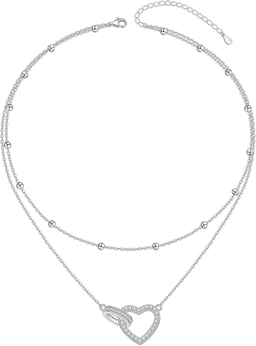 Layered Necklaces for Women S925 Sterling Silver Chokers Necklace for Women Circle/Heart/Double Circle/Cross/Star/Evil Eye Necklace Handmade Bead Necklaces Adjustable