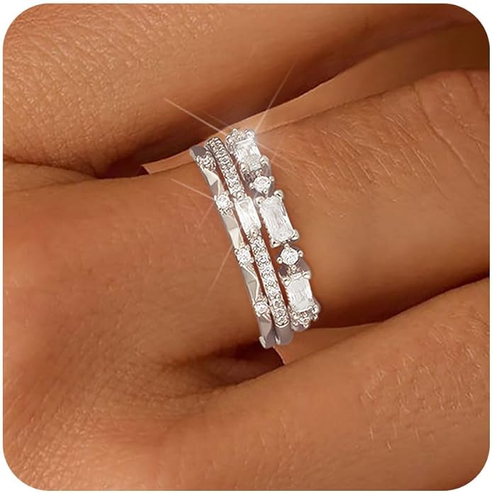 FUNEIA Stackable Silver Gold Rings for Women Non Tarnish 14K Gold Plated Thumb Cubic Zirconia Rings for Women Dainty Pinky Promise Wedding Ring Set Women's Engagement Eternity Band Rings Gold Jewelry