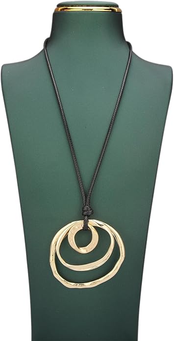 Boho Necklaces for Women Chunky Circle Necklace Layered Boho Circle Leather Choker Necklace Long Vintage Necklaces Bohemian Jewlery Gifts