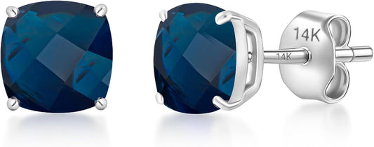 14k Gold 6MM Cushion Cut Stud Gemstone Earrings | Hypoallergenic Solitaire Gemstone Studs with 14K Gold Backs | Lightweight Birthstone Earrings with Gift Box by MAX + STONE