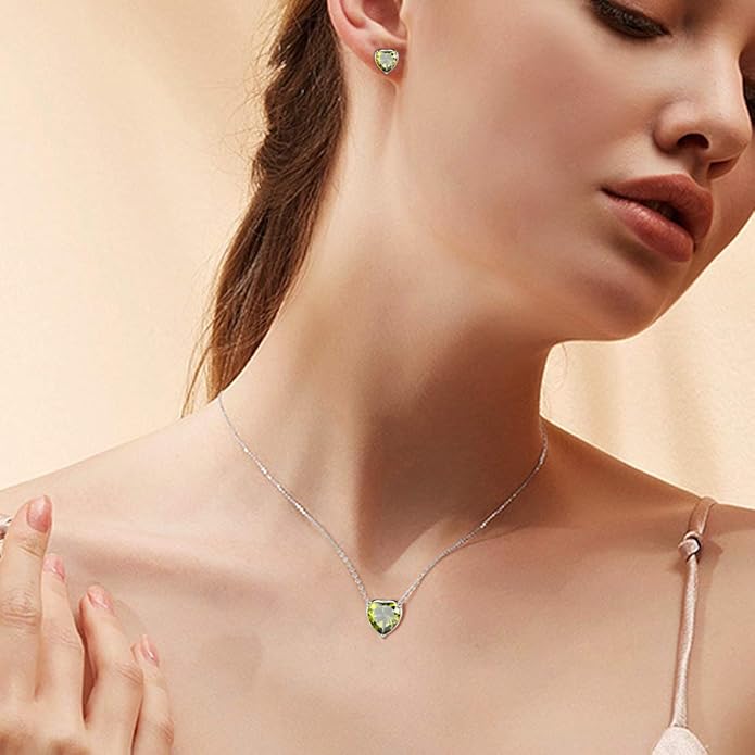 Aurora Tears 925 Sterling Silver 12 Birthstone Hearts Jewelry Women Crystal Wedding/Engagement/Bridal Heart Necklace/Earring/Ring/Bracelet Sets Jewellery
