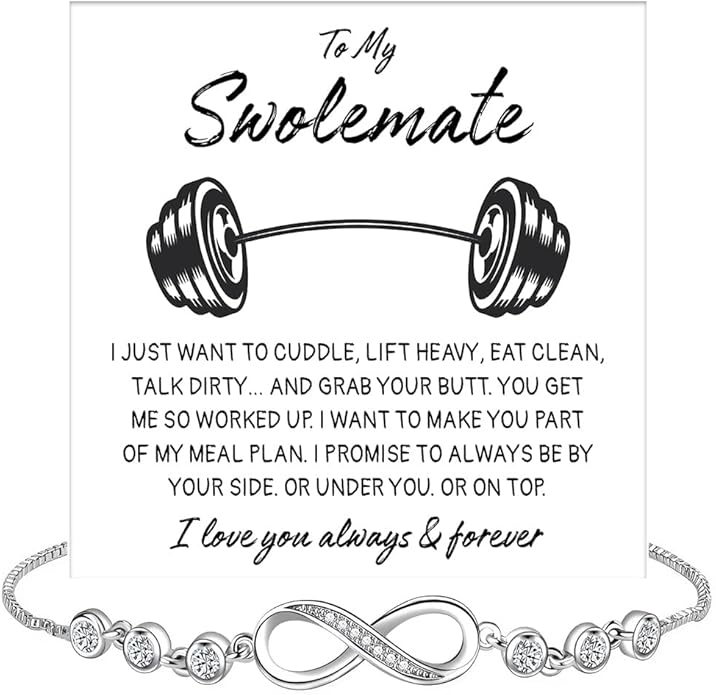 To My Swolemate Bracelet, Fitness Jewelry for Her, Motivational Bracelet for Gym Lovers with Message Card and Box, Weightlifting Swolemate Gift on Birthday, Christmas, Valentine Day
