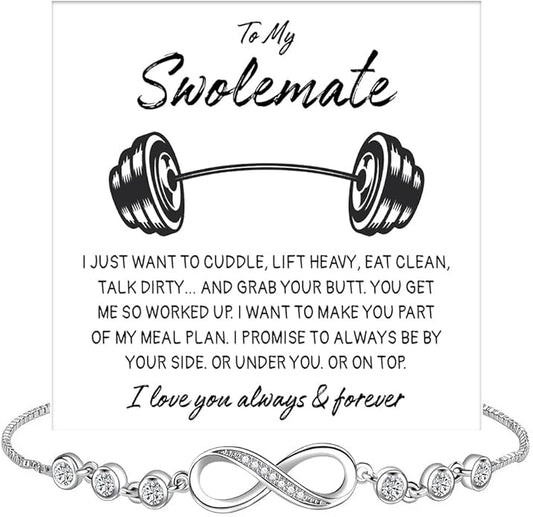 To My Swolemate Bracelet, Fitness Jewelry for Her, Motivational Bracelet for Gym Lovers with Message Card and Box, Weightlifting Swolemate Gift on Birthday, Christmas, Valentine Day