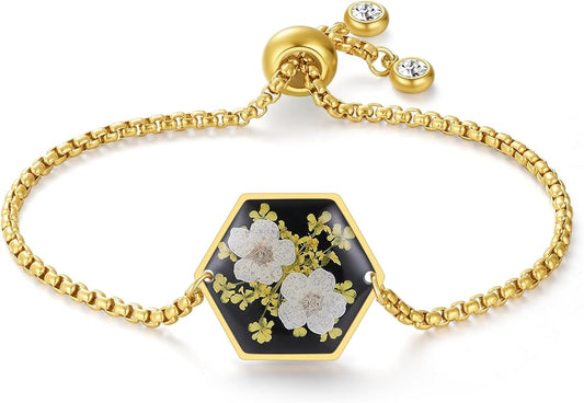 Forget-Me-Not Pressed Wildflower Bracelet | Pressed Flower Bracelet | Gold/Silver Pressed Flower Jewelry | Personalized Handmade Jewelry | Gift For Women