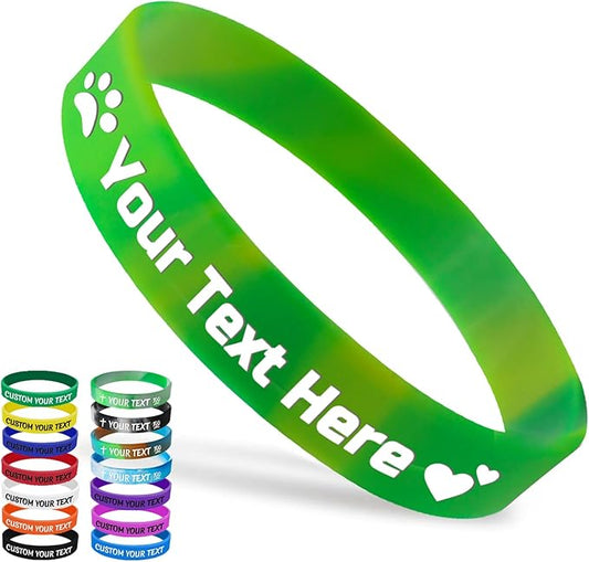 Custom Silicone Wristbands Bulk 1/5/25/50/100/200 PCS Personalized Rubber Bracelets Wristbands for Events,Support, Fundraisers, Motivation, Awareness(GreenYellow)