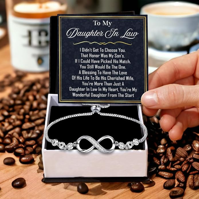 To My Beautiful Daughter In Law Bracelet From Mother-In-Law, Daughter In Law Birthday Gifts, Infinity Star Heart Bracelet For Her With Heartfelt Message Card & Elegant Box, Bonus Daughters Bracelets