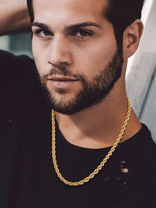 Bandmax Solid 1.5mm/2mm/3mm/6mm Rope Chains for Men Women 14K Gold Plated/Black Plated Stainless Steel Twist Chain 16-30 Inches, with Gift Box